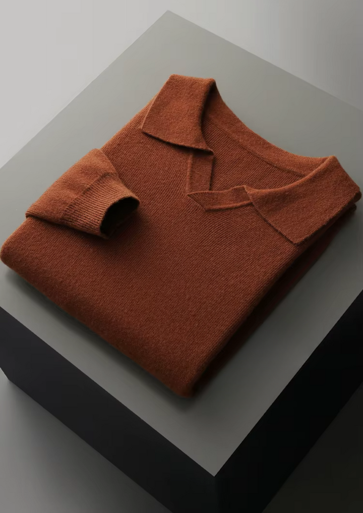 WOOL RIBBED BUTTONLESS POLO