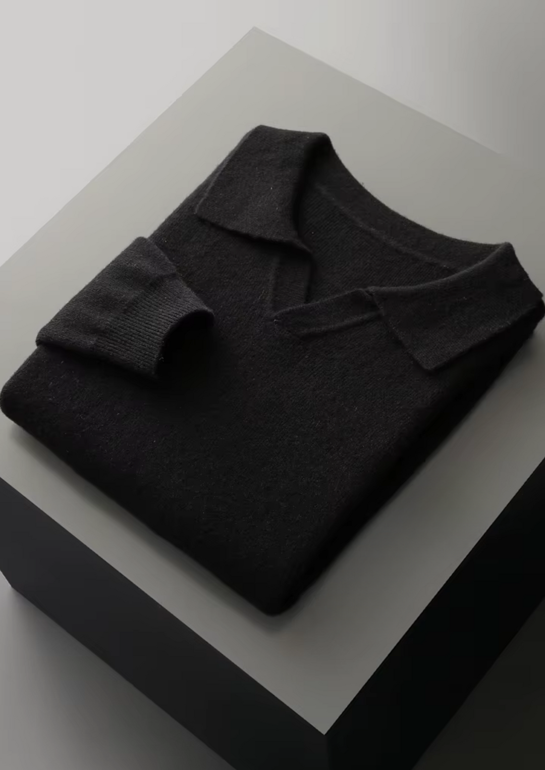 WOOL RIBBED BUTTONLESS POLO