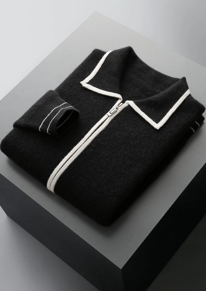 WOOL TWO-TONE POLO CARDIGAN