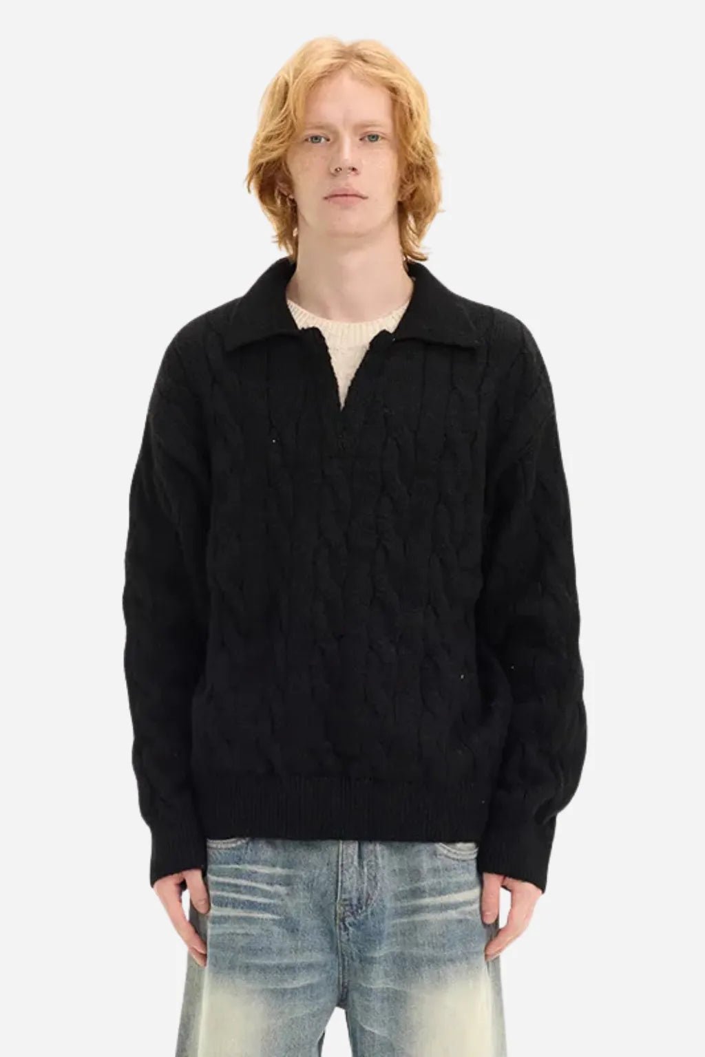 The Oslo Knit Polo – Premium Cable Sweater