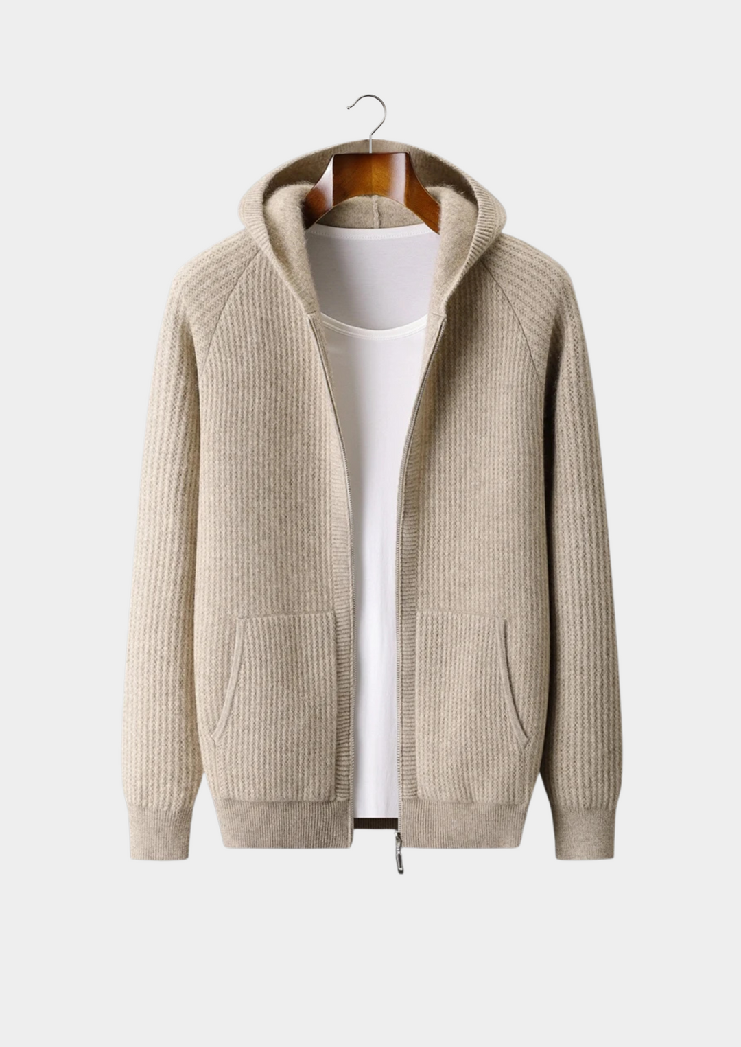 WOOL RIBBED ZIPPER HOODIE