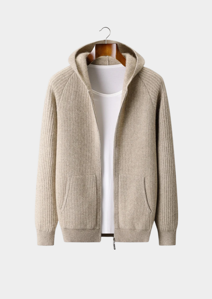 WOOL RIBBED ZIPPER HOODIE