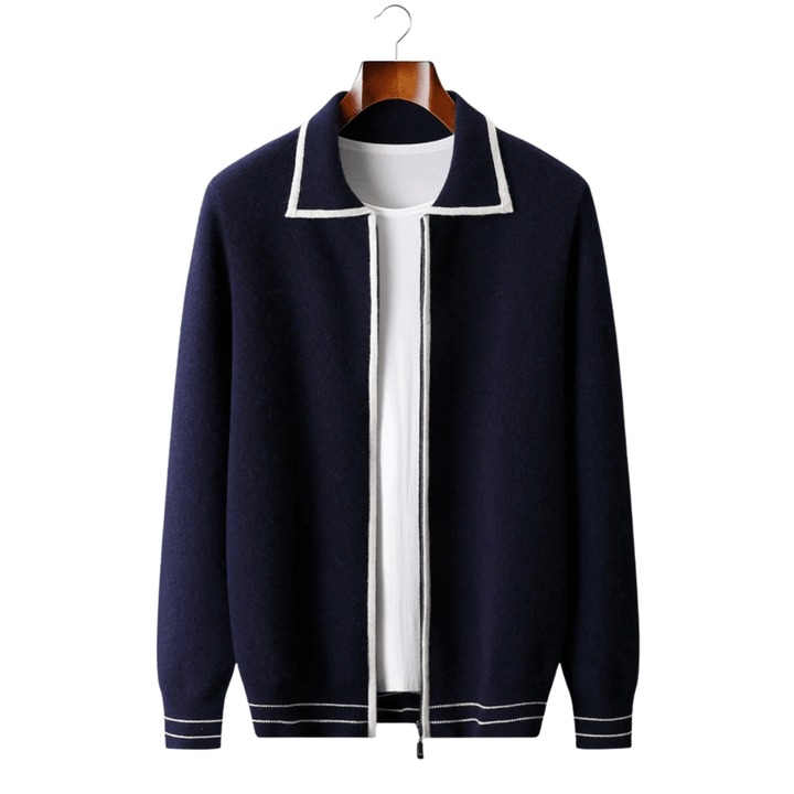 WOOL TWO-TONE POLO CARDIGAN