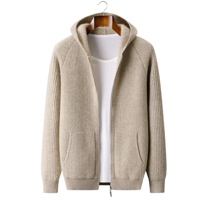 WOOL RIBBED ZIPPER HOODIE