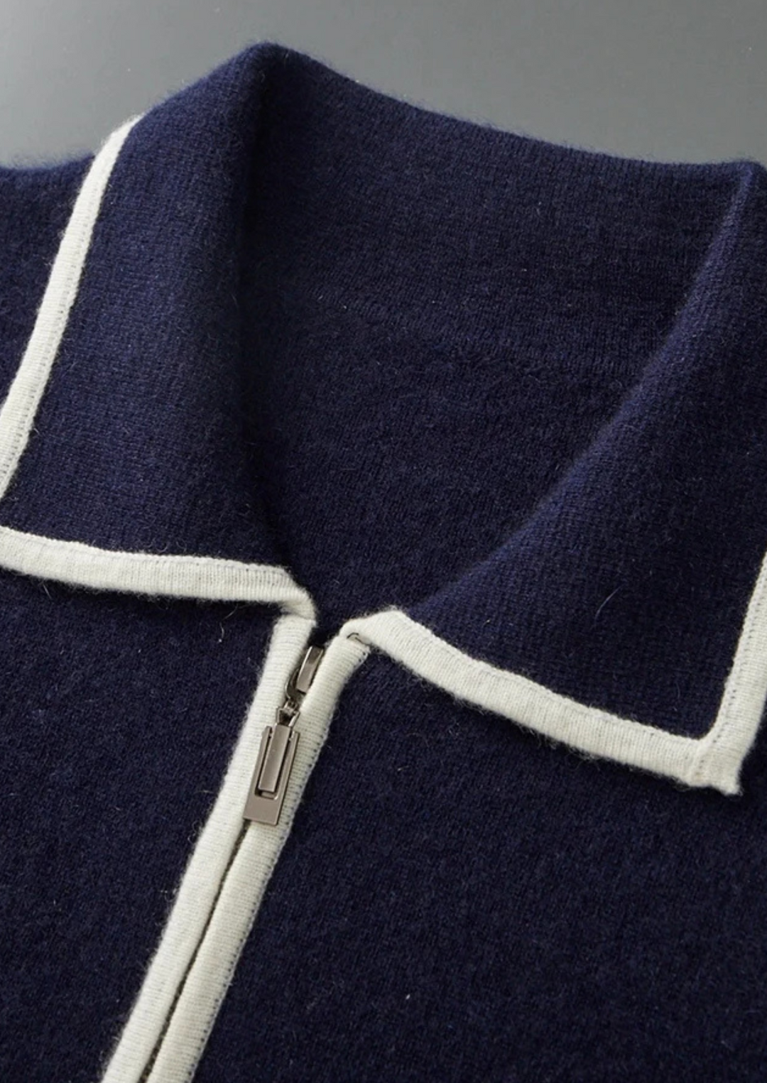 WOOL TWO-TONE POLO CARDIGAN