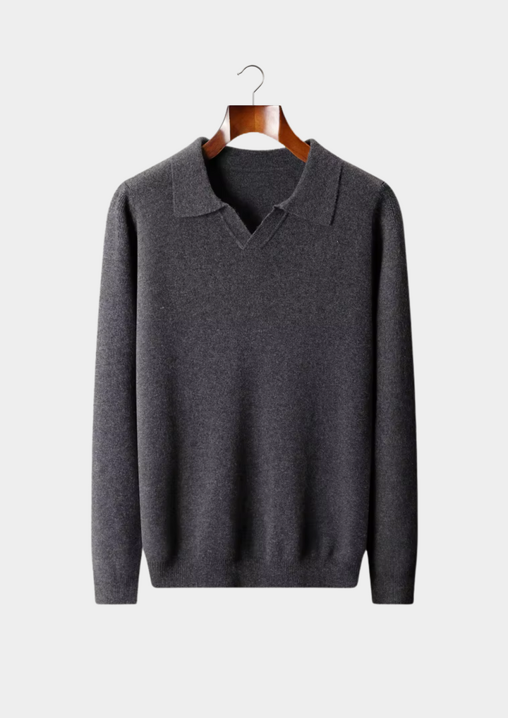 WOOL RIBBED BUTTONLESS POLO