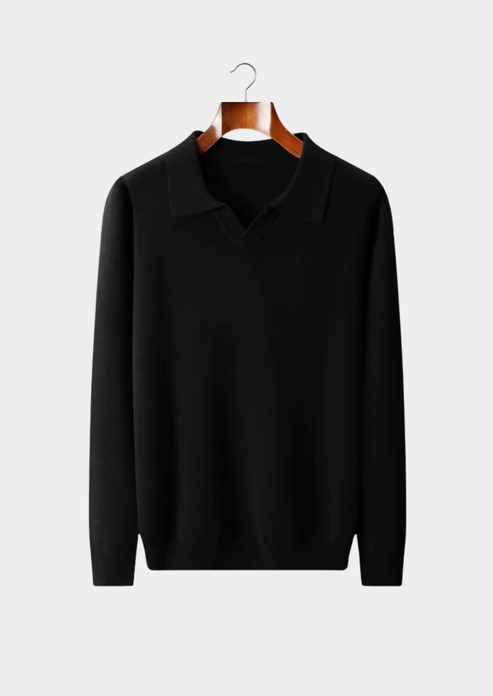 WOOL RIBBED BUTTONLESS POLO