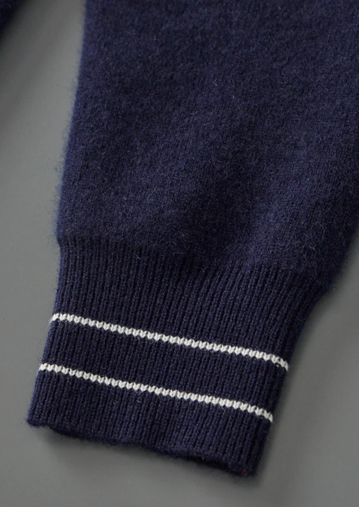 WOOL TWO-TONE POLO CARDIGAN